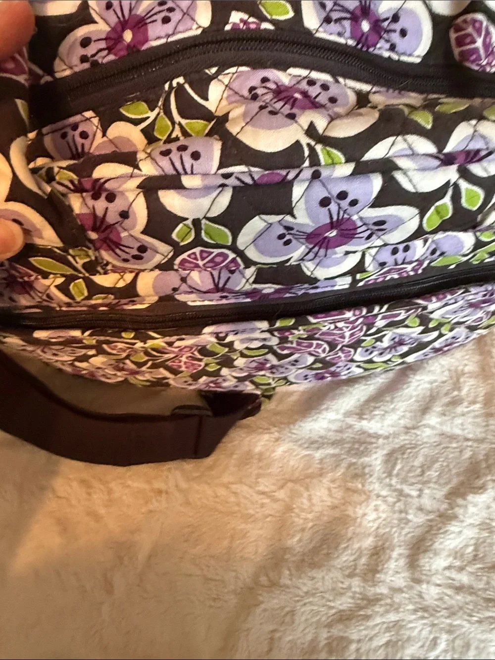 Vera Bradley Plum Crazy Quilted Floral Laptop Travel Bag Purple Green‎ Messenger